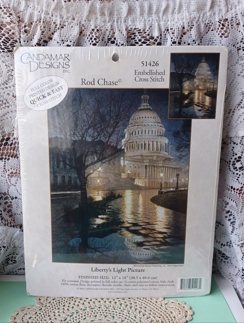 NEW 2003 CANDAMAR DESIGNS INC. CROSS STITCH KIT 51426 "LIBERTY'S LIGHT PICTURE"